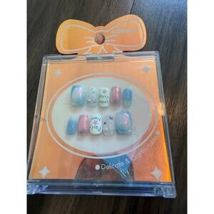GOSMAN Kawaii Pastel Blue Pink Press On Nails Party Now Short Square